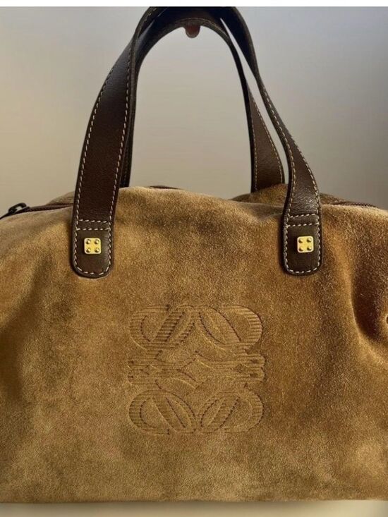 Loewe Handbags - Loewe Tan Suede Boston with Brown Leather Handles